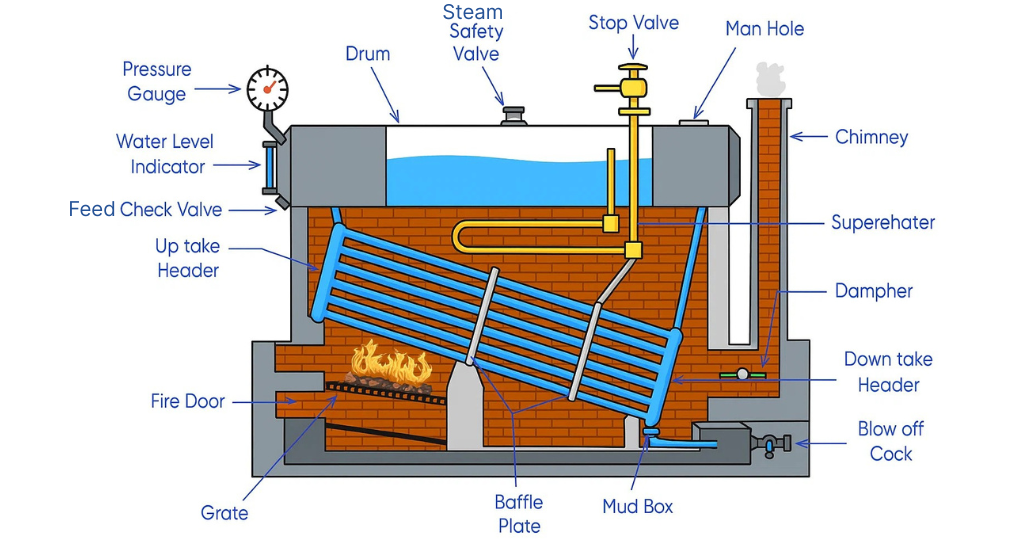 Babcock and Wilcox Boiler Construction, Working and Applications