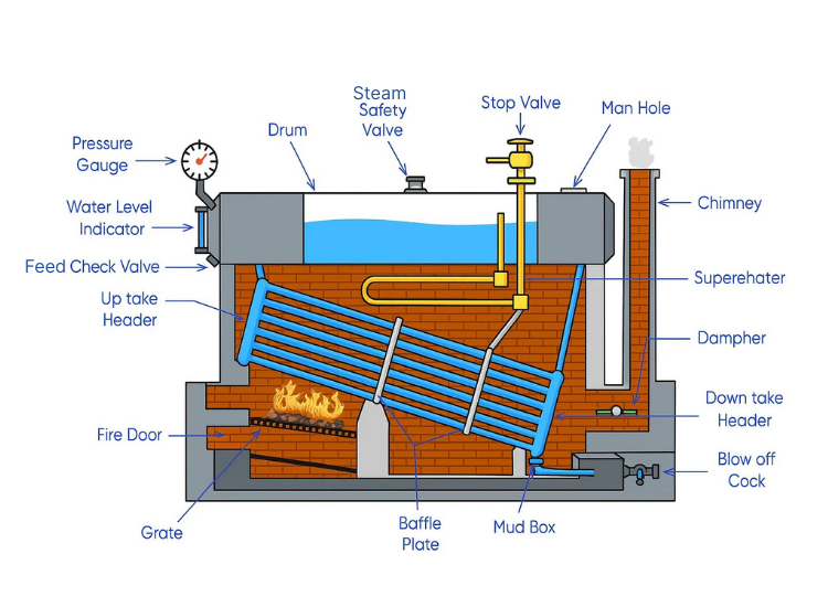 Babcock and Wilcox Boiler Construction, Working and Applications